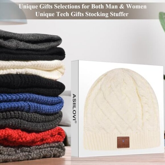 Wireless Bluetooth Beanie with Wool Lining, 20-Hour Playtime, Adjustable Fit